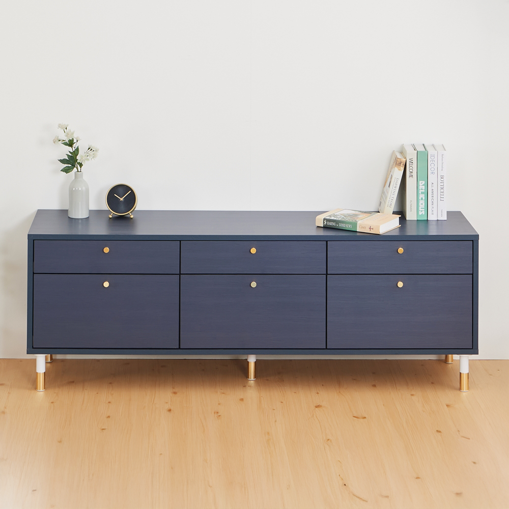 프라하 tv다이서랍장 낮은 티비 서랍장 선반 장식장 1500x400x525, 네이비