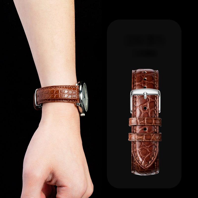 18~22mm 진짜 아메리칸 악어가죽 손목시계 (브라운 실버 핀) 스트랩 밴드 남녀 공용 - 상품 이미지