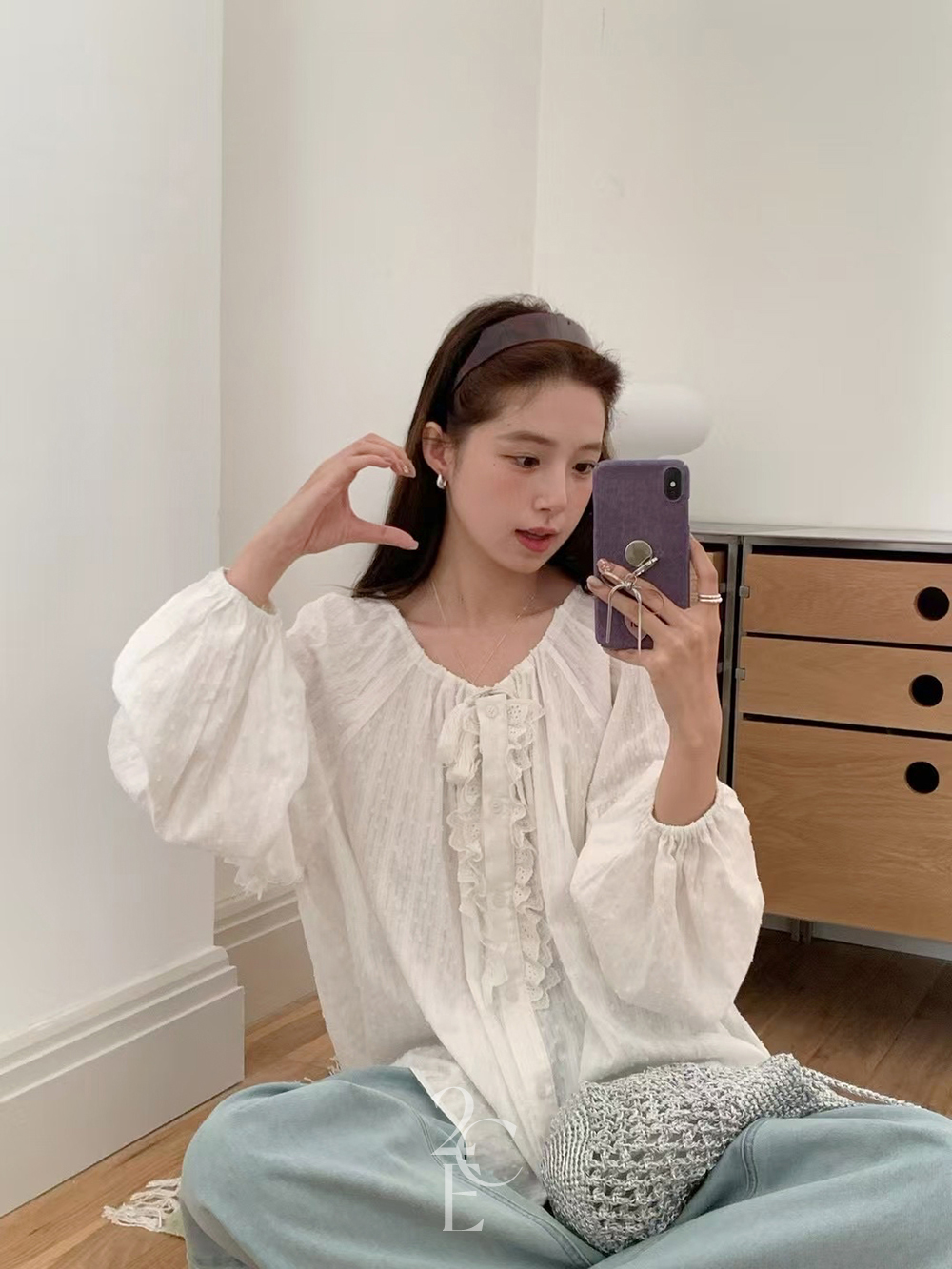페츄 루즈핏 레이스 코튼 블라우스 (1color) 화이트 에스닉 보헤미안 빈티지 오버핏 이미지 7