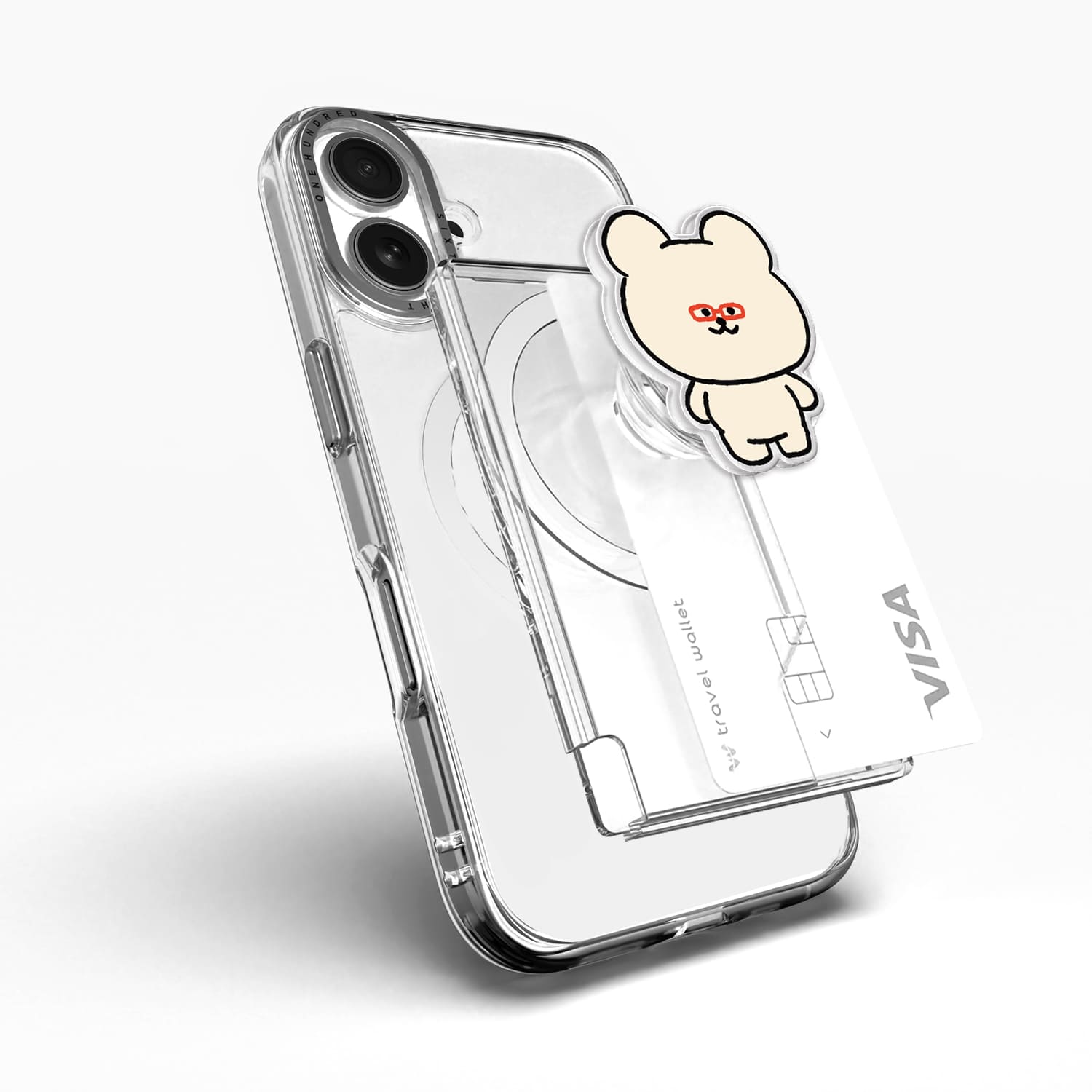 168cm 맥세이프 그립톡 카드지갑 올인포켓 빨간 뿔테 곰찌 - 상세 이미지 2