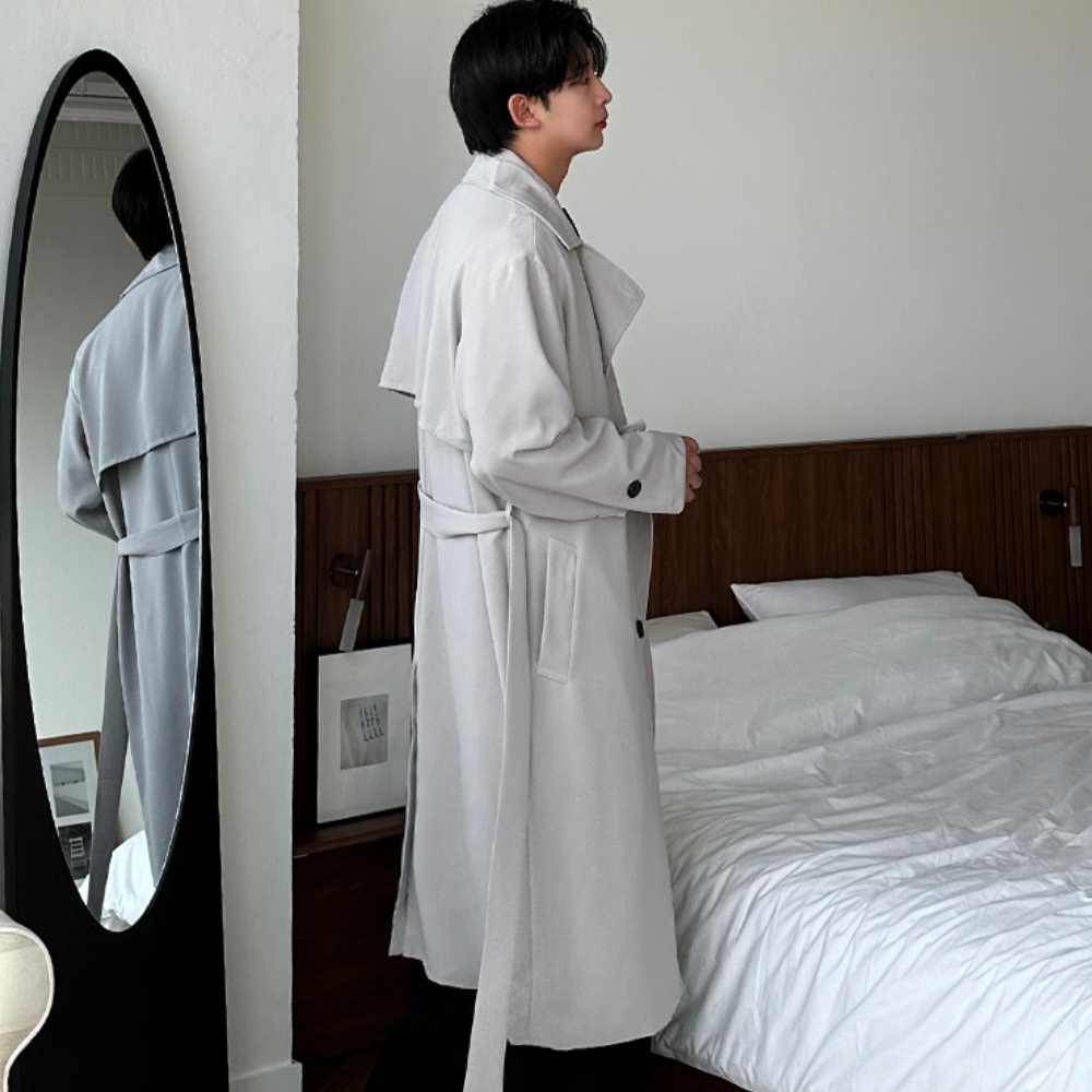 남자 루즈 오버핏 봄 가을 간절기 트렌치 코트 - 상세 이미지 5