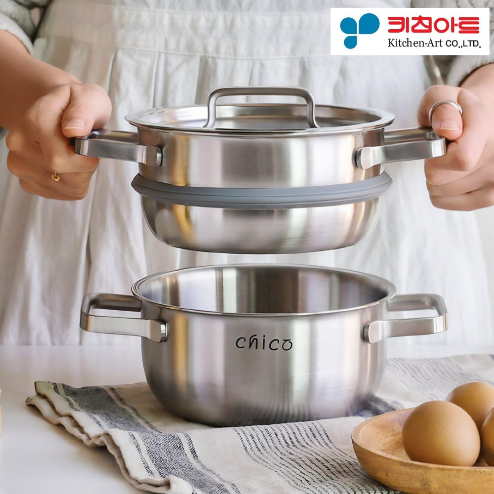 키친아트 통3중 미니 찜솥 스텐 IH인덕션 소형 찜통 작은 냄비 이유식 떡 만두 스티머