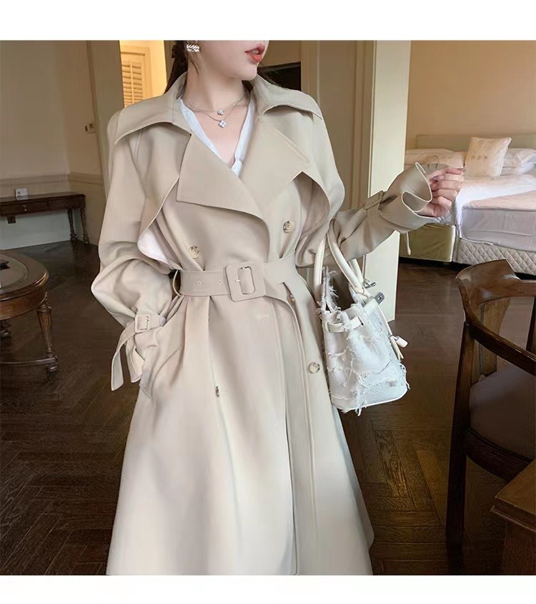멋퀸 봄 가을 유러피안 시크  클래식 롱 트렌치코트 오프화이트 카키