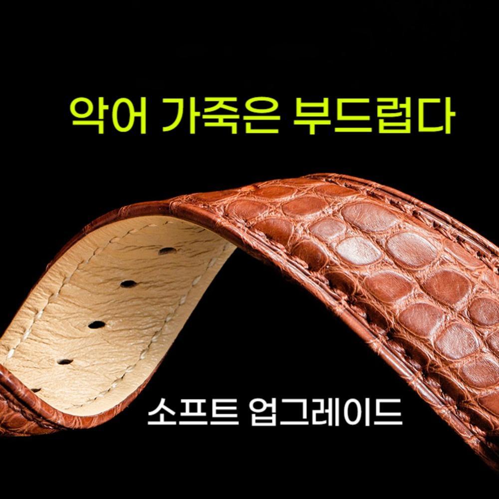 18~22mm 진짜 악어가죽 손목시계 (브라운 실버 리본) 스트랩 밴드 남녀 공용 시계줄 - 상세 이미지 2