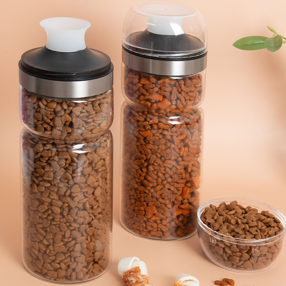 내열유리 고양이 진공 사료 보관통 밀폐 강아지 사료통 1kg 이미지 2