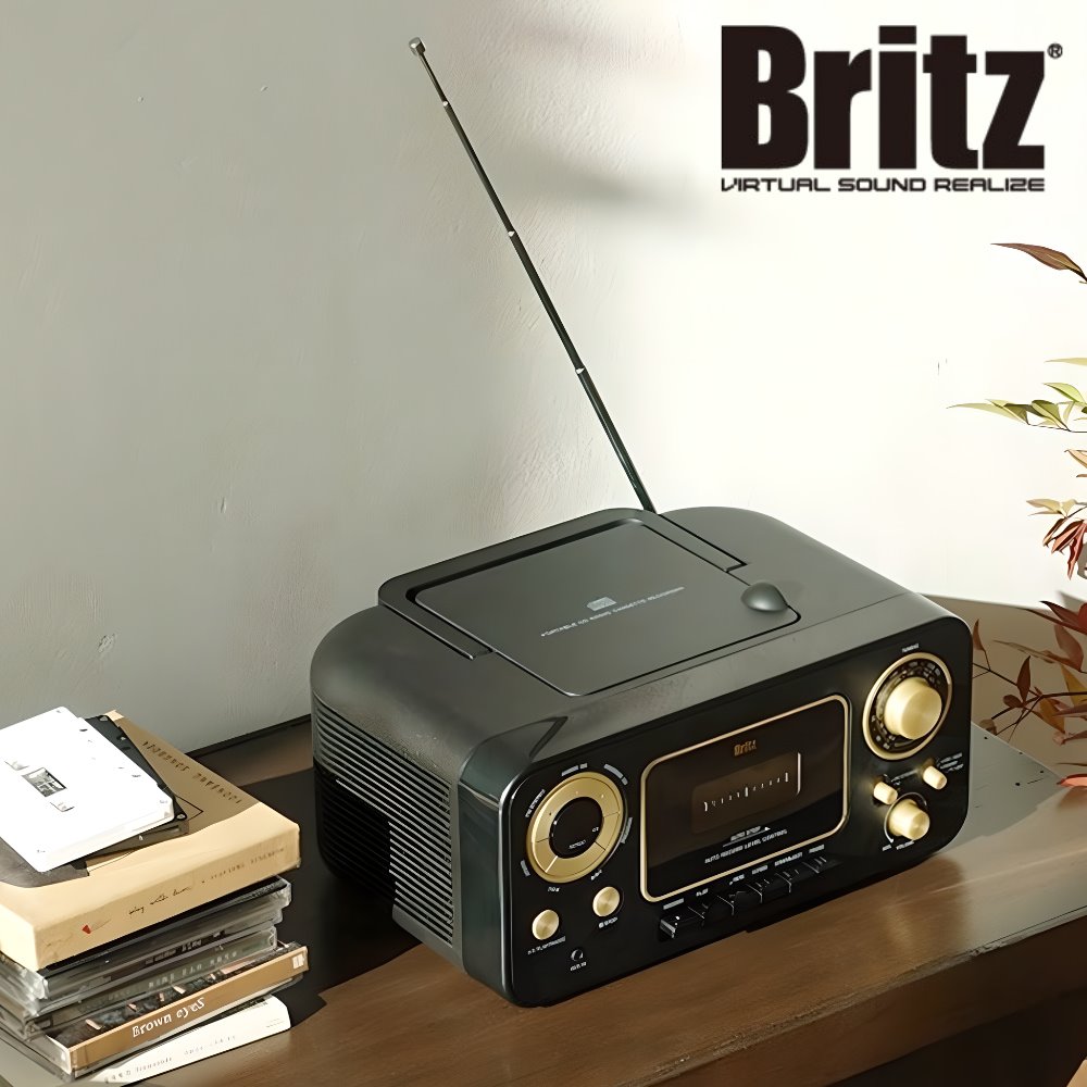 브리츠 아날로그 감성 빈티지 CD플레이어 카세트 라디오 학습용 아기 시디플레이어