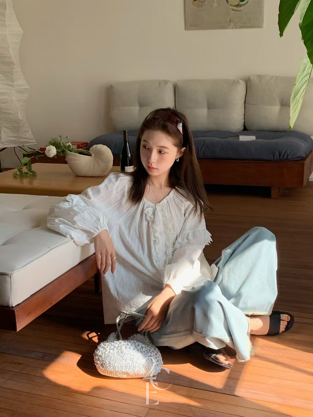 페츄 루즈핏 레이스 코튼 블라우스 (1color) 화이트 에스닉 보헤미안 빈티지 오버핏 이미지 8