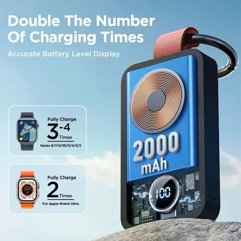 애플워치 보조 배터리 휴대용 무선 충전기 2000mAh 애플 워치 시리즈 9 8 7 6 5 블랙 0-2000mAh - 상세 이미지 2