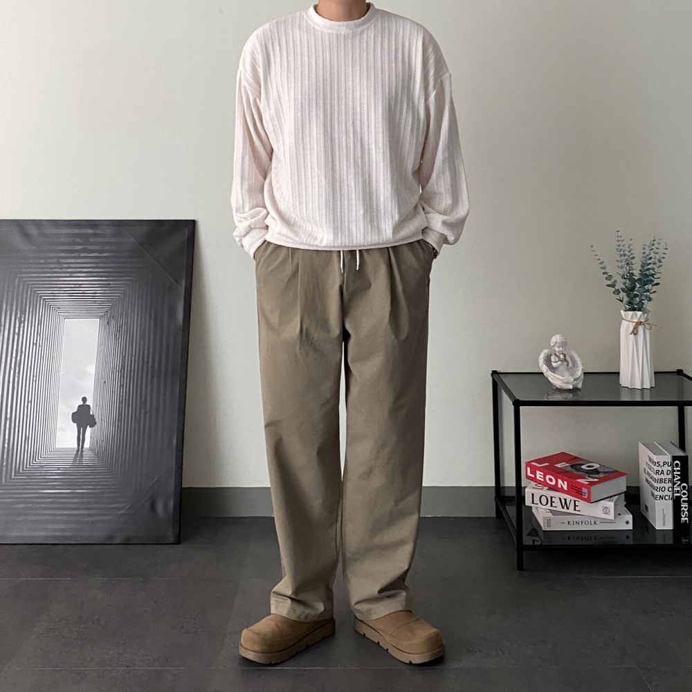 1+1 테이퍼드 치노팬츠 밴딩면바지 벌룬팬츠 - 상세 이미지 5