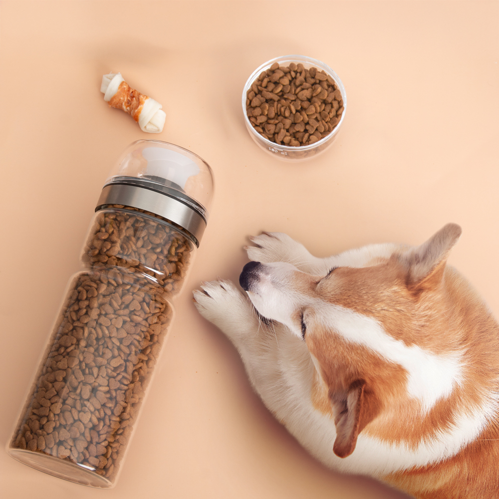 내열유리 고양이 진공 사료 보관통 밀폐 강아지 사료통 1kg