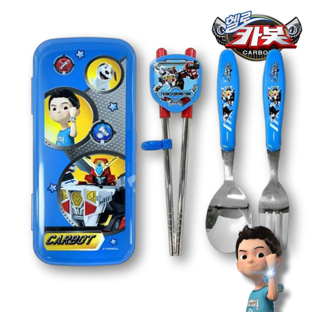 헬로카봇 수저세트 젓가락 스푼포크 무소음 수저케이스 어린이 유아 휴대용 아동