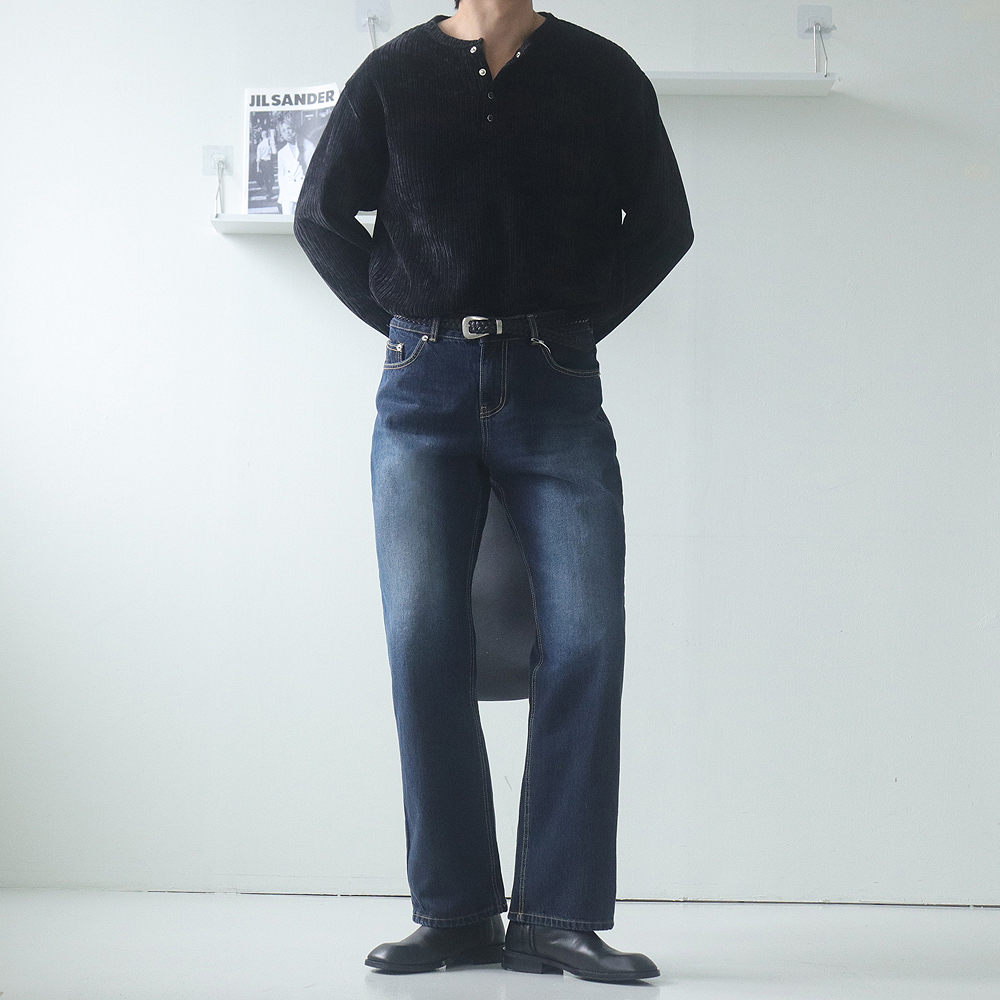 남자 세미 와이드청바지 부츠컷 데님 팬츠 남자 청바지 - 상세 이미지 3