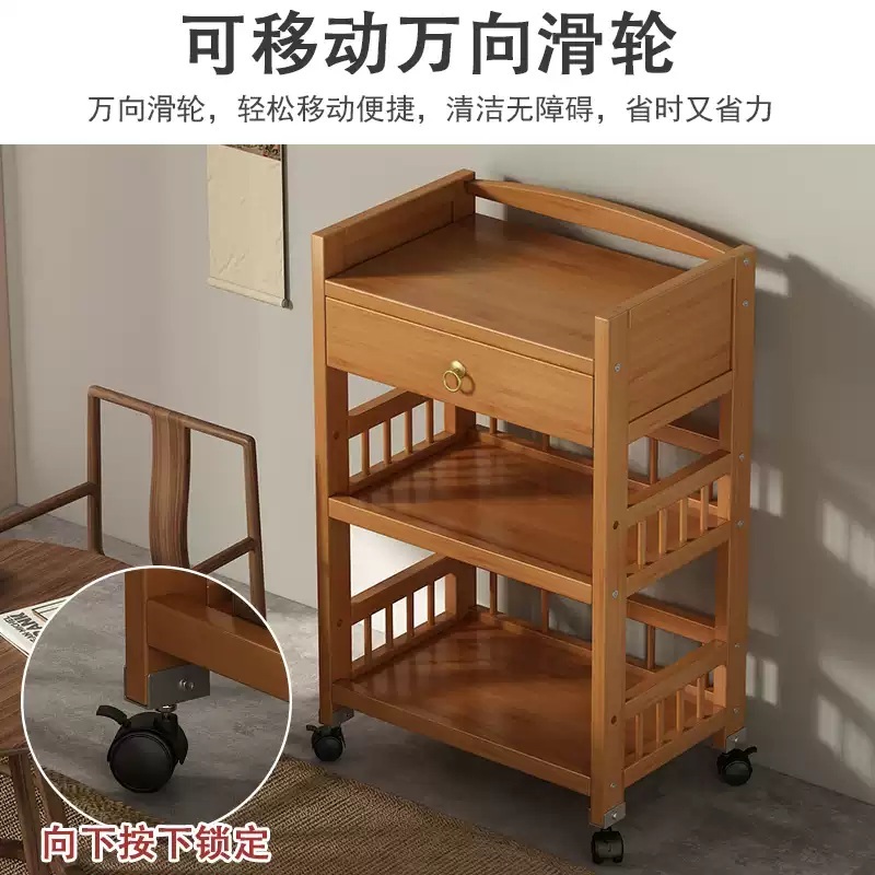 원목트롤리 빈티지 2단 선반 이동식 가정용 트레이 수납장 3단 웨건 엔틱 우드 - 상세 이미지 4