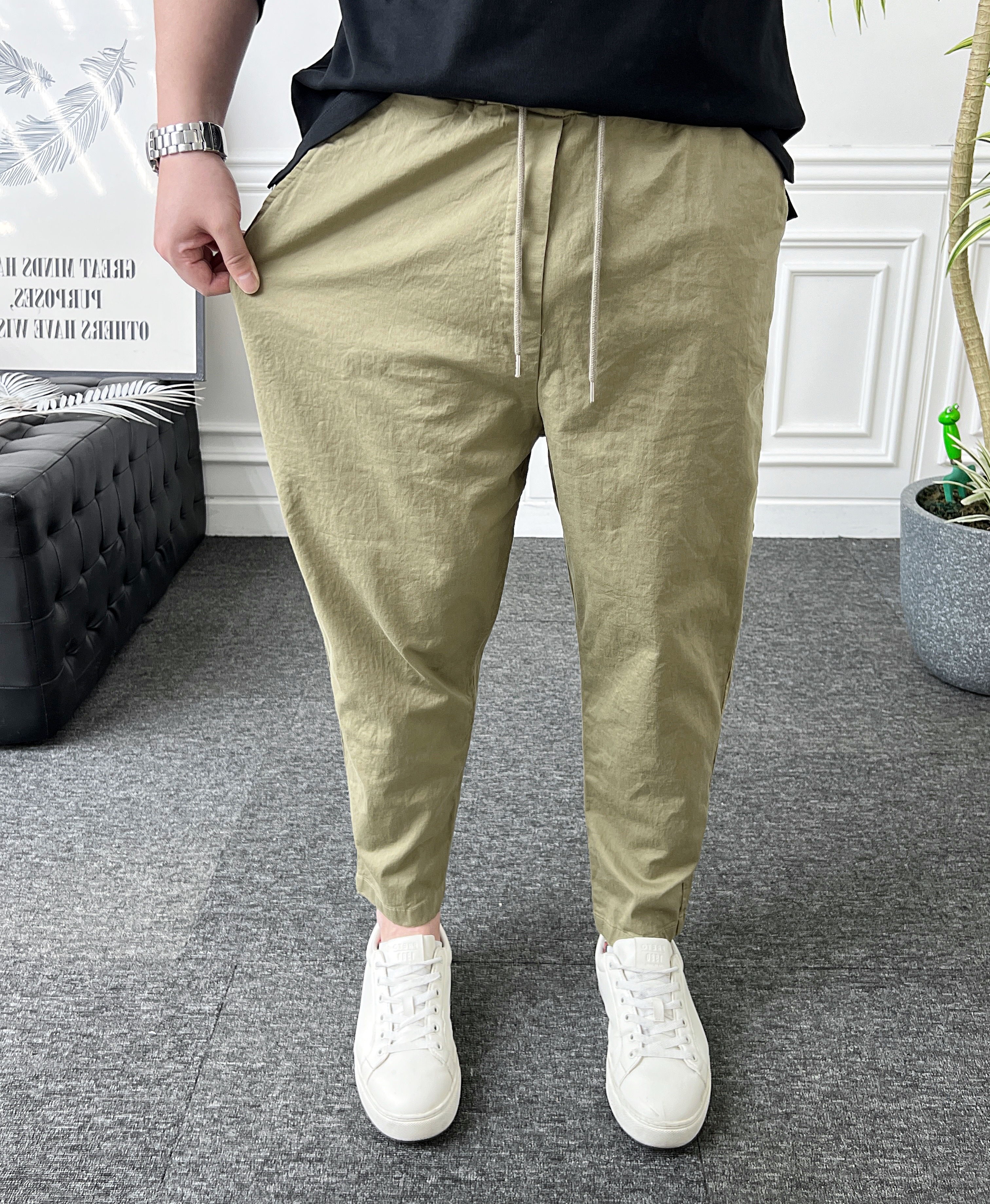 남자 면바지 밴딩 스판 고밀도 워싱 벌룬 배기팬츠 - 상세 이미지 5