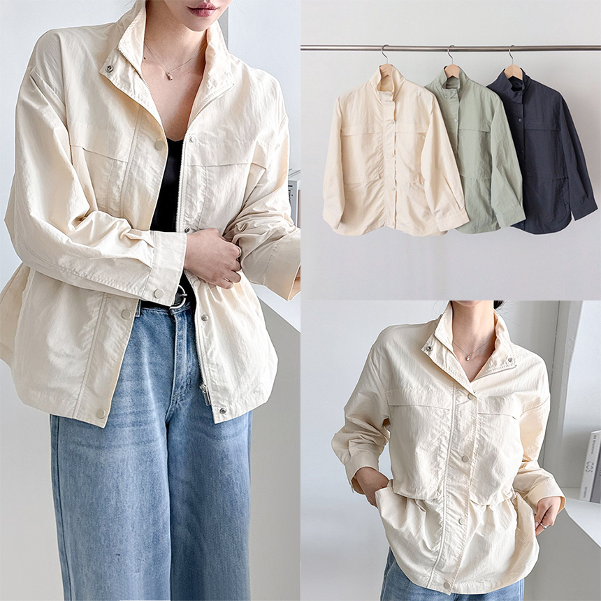 55-100사이즈 빅사이즈 여성 루즈핏 봄 가을 스트링 바람막이 자켓 집업 긴팔 점퍼 상세 이미지 2