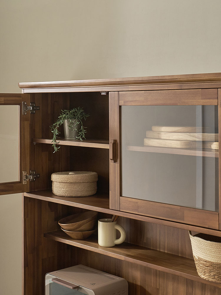 오크빌 주방 부엌 수납장 다용도 홈카페 틈새 까시아 원목 그릇장 800