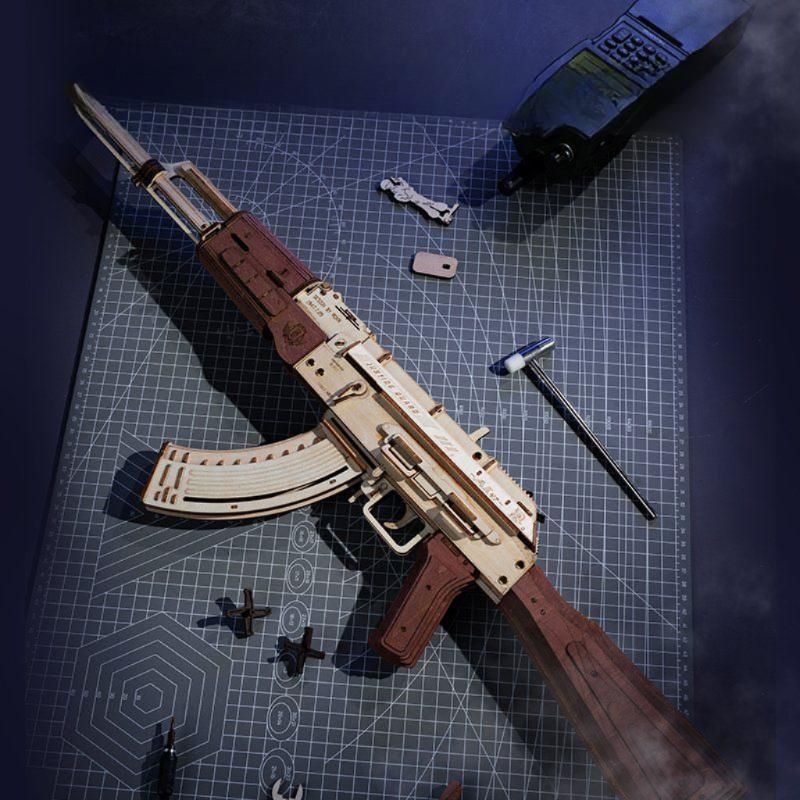 ROKA 우드 트릭 AK47 고무 밴드 총기 장난감 나무 어셈블리 모델 퍼즐 선물 3D 3 차원 빌딩 블록 수제 DIY 포켓 권총 - 상품 이미지