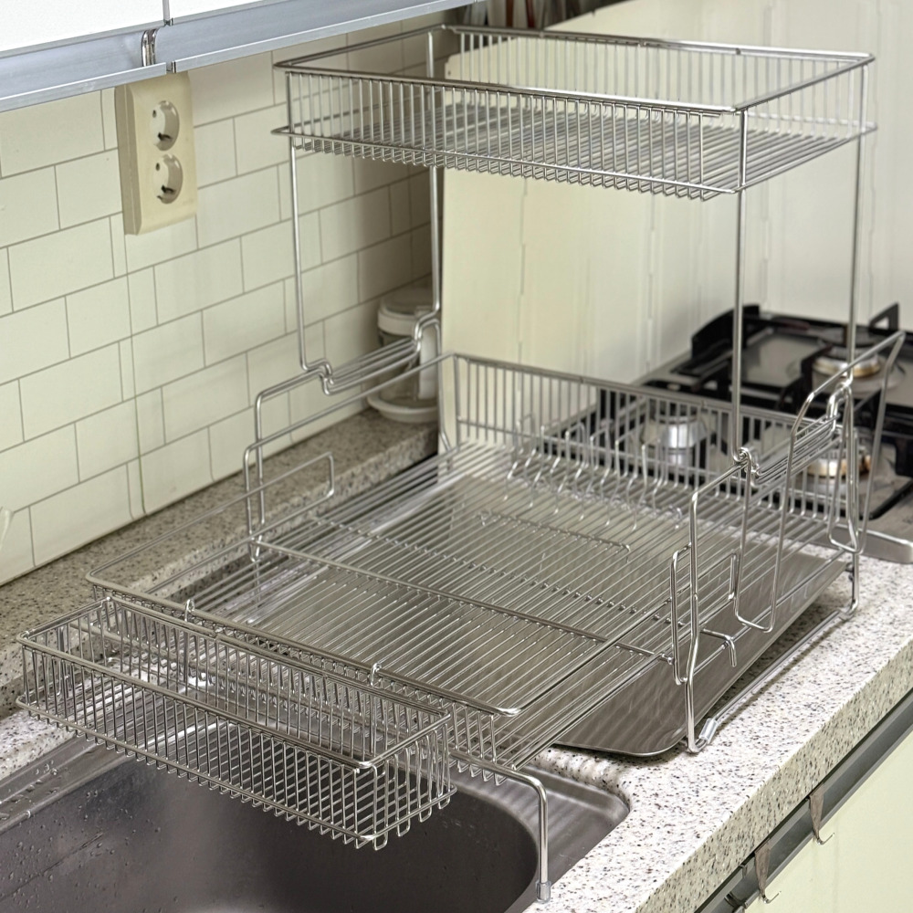 올스텐 304 확장 식기건조대 확장형 대형 자동물빠짐 그릇정리대 2단