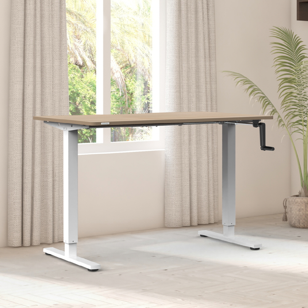 핏쳐 수동식 높이조절 모션 데스크1200 높낮이 스탠딩책상 1600x750mm, 상판/오크-프레임/화이트 - 상품 이미지