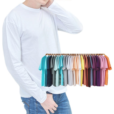 이드로 국내생산 남녀공용 커플룩 얇은 30수 순면 무지 기본 긴팔 라운드 면티셔츠 3XL까지