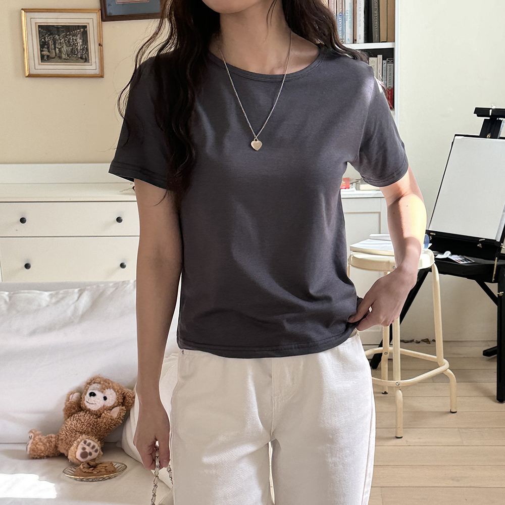 면 스판 여성코튼 라운드 레이어드 티셔츠 이너 모달 긴팔 기본 흰티 여자 반팔티 티셔츠