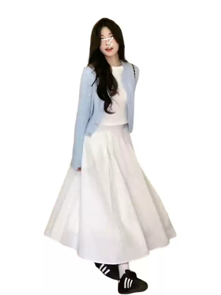 블루가디건 화이트롱스커트 코디세트 데이트 봄 학생 여친룩 캐주얼 간절기 청순 패션 코디 - 상세 이미지 5