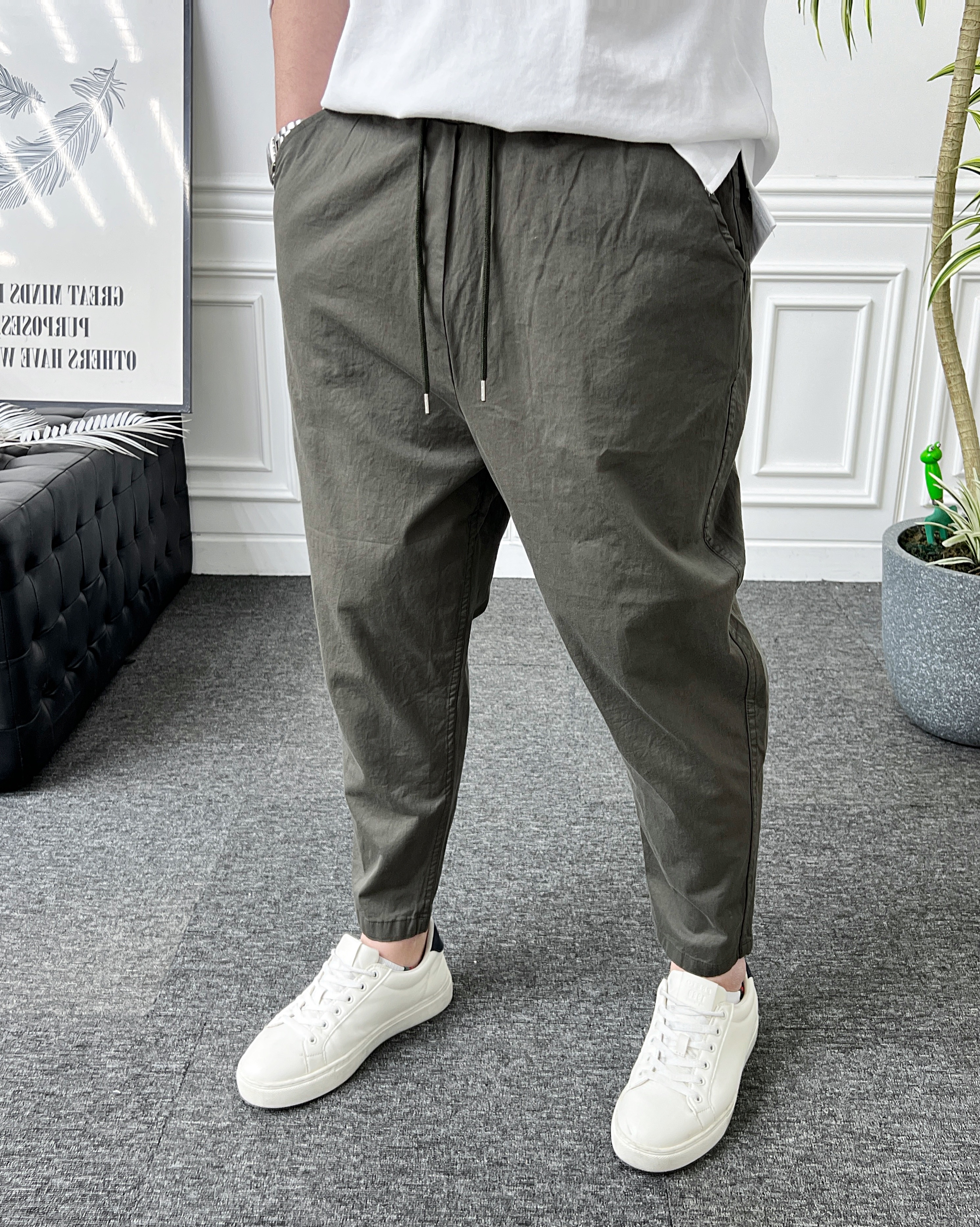 남자 면바지 밴딩 스판 고밀도 워싱 벌룬 배기팬츠 - 상세 이미지 3