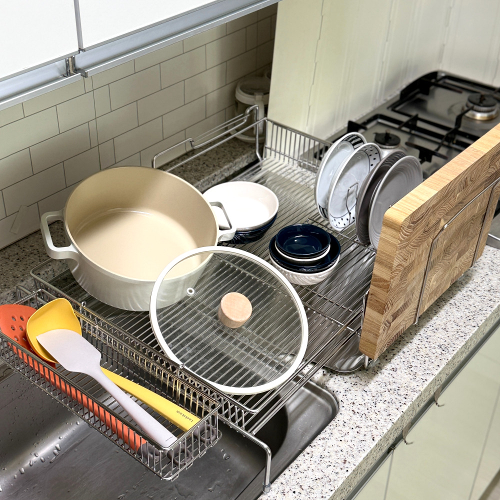 올스텐 304 확장 식기건조대 확장형 대형 자동물빠짐 그릇정리대 2단