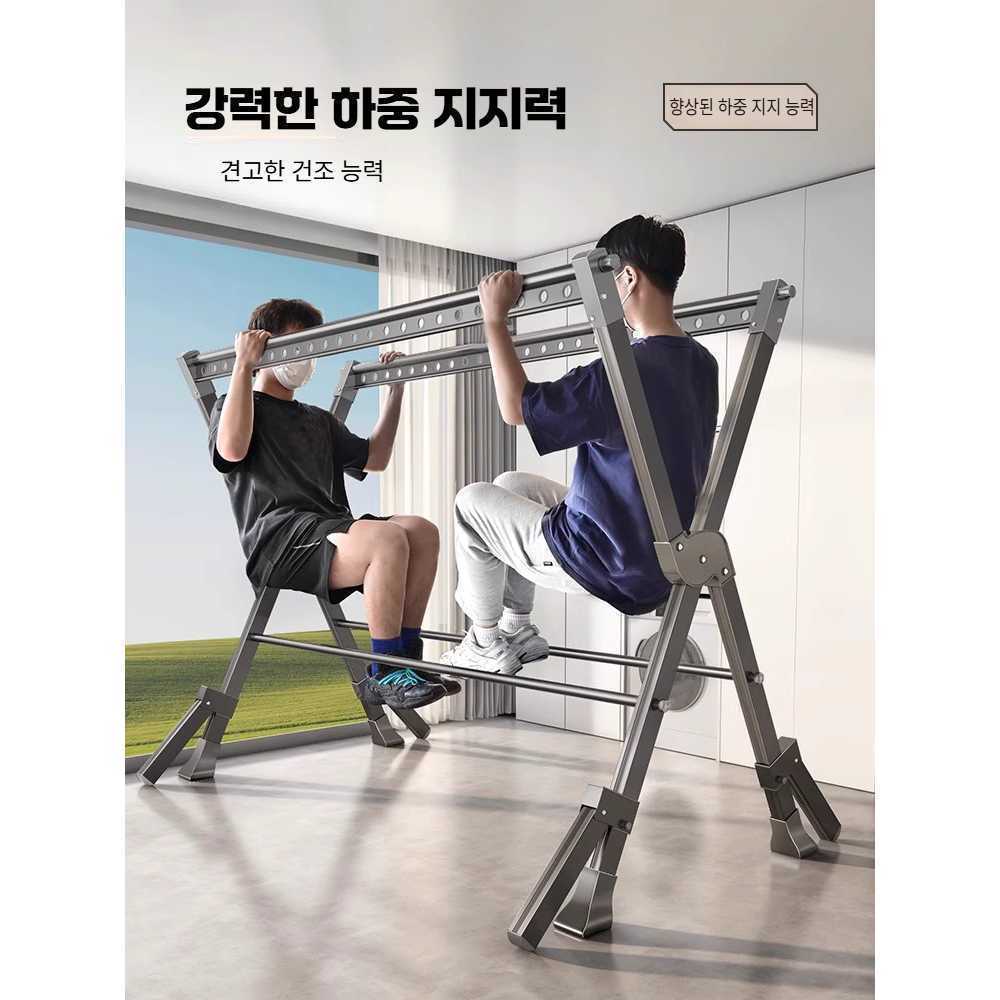 알루미늄 합금 옷 대형 접이식 건조대 발코니 실내 빨래대 블랙 1.3-2.3m 회전바퀴형 - 상세 이미지 5