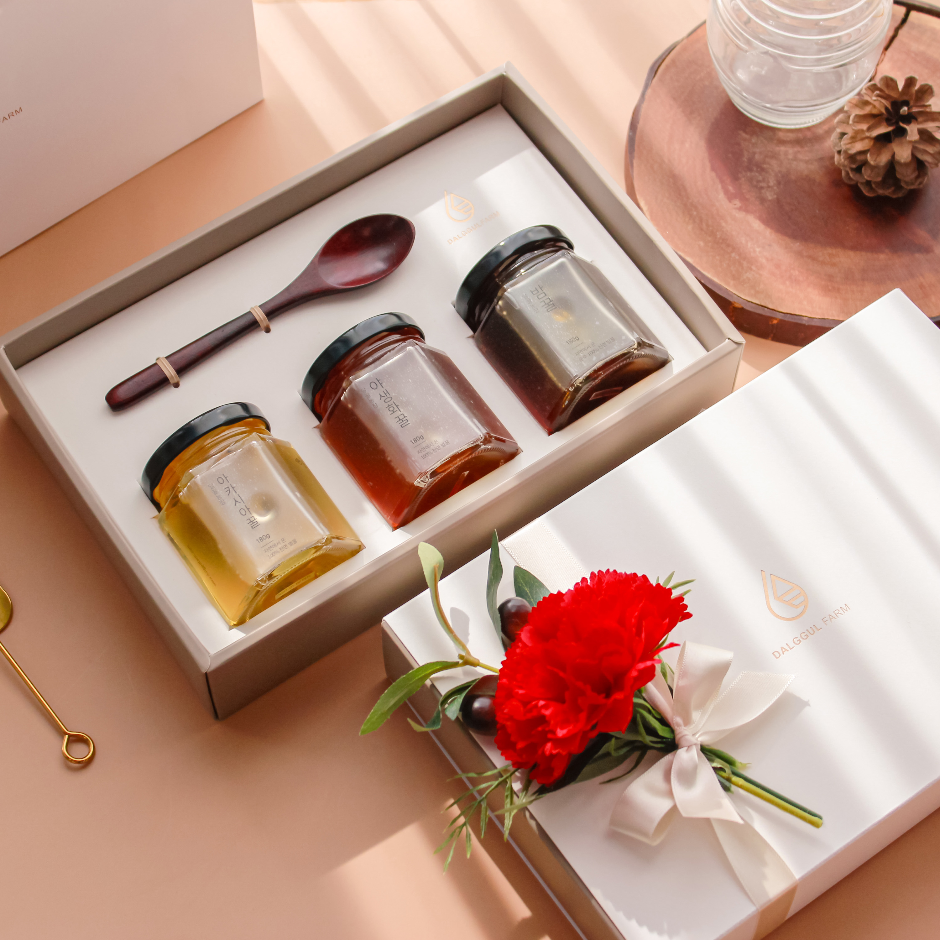 카네이션 포장 벌꿀 선물 세트 아카시아꿀 야생화꿀 밤꿀 스승의날 선생님 교수님 답례품