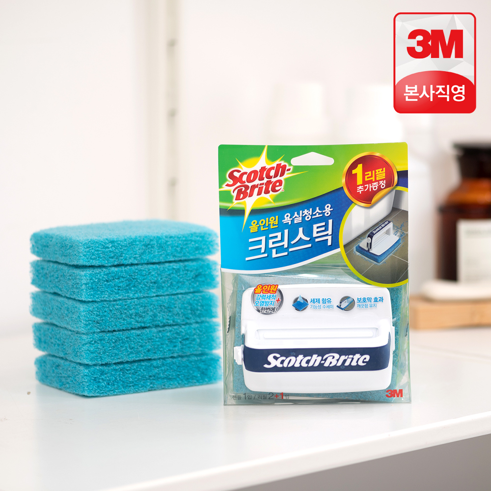 3M 스카치브라이트 올인원 욕실청소용 크린스틱 핸들 + 리필 12+3입