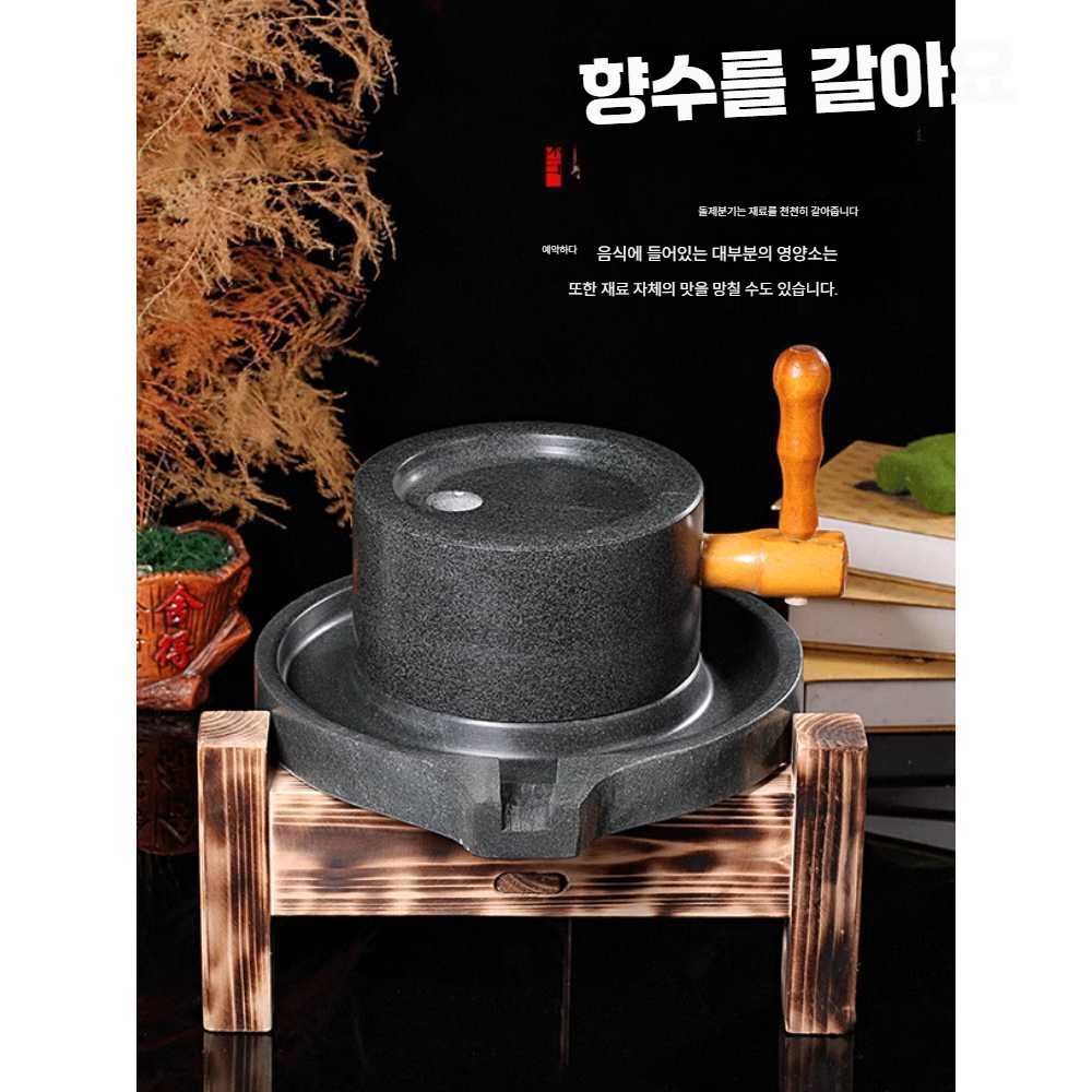 멧돌 가정용 전통맷돌 전통 돌절구 분쇄기 17x27 나무 손잡이 - 상세 이미지 3