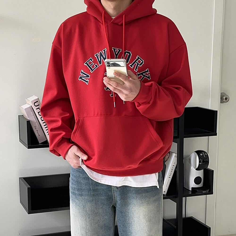 남자 후드티 오버핏 뉴욕 자수 모자큰 커플 후드티 남성맨투맨
