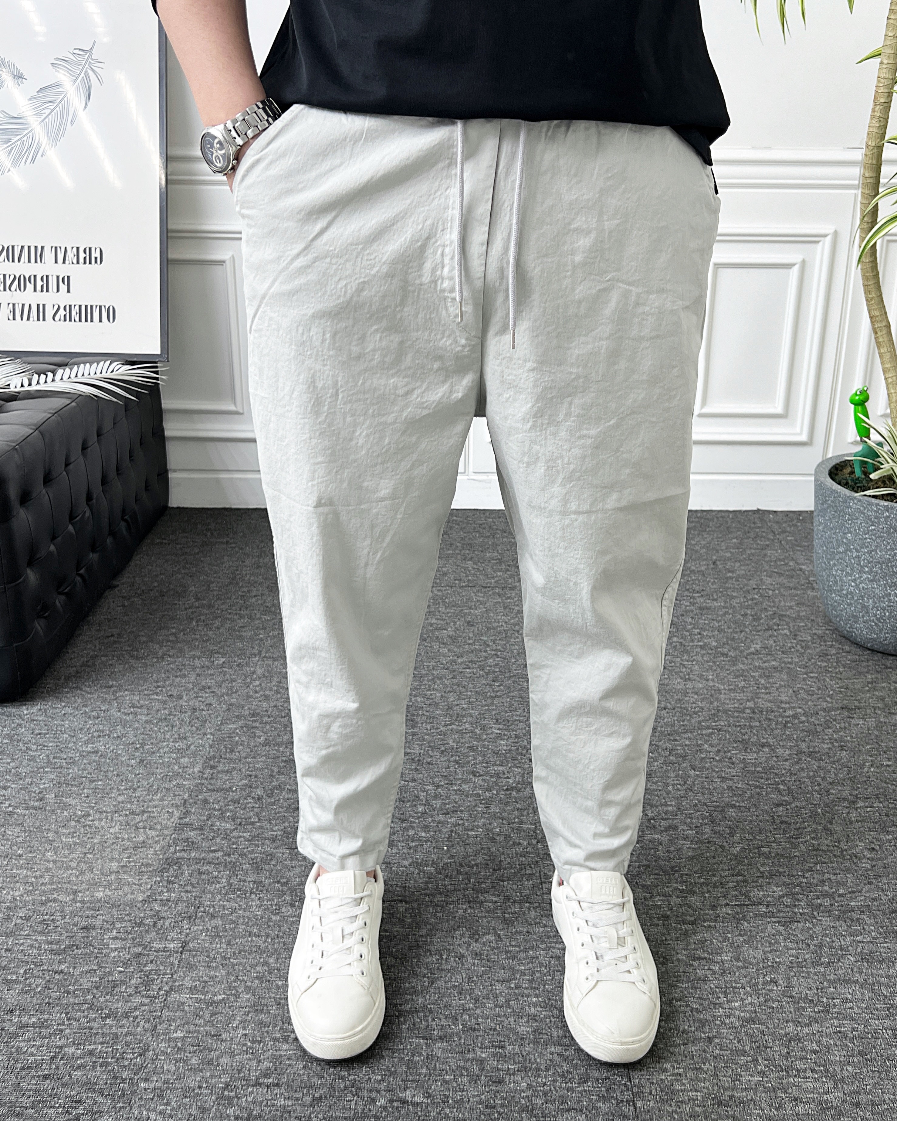 남자 면바지 밴딩 스판 고밀도 워싱 벌룬 배기팬츠 - 상세 이미지 4