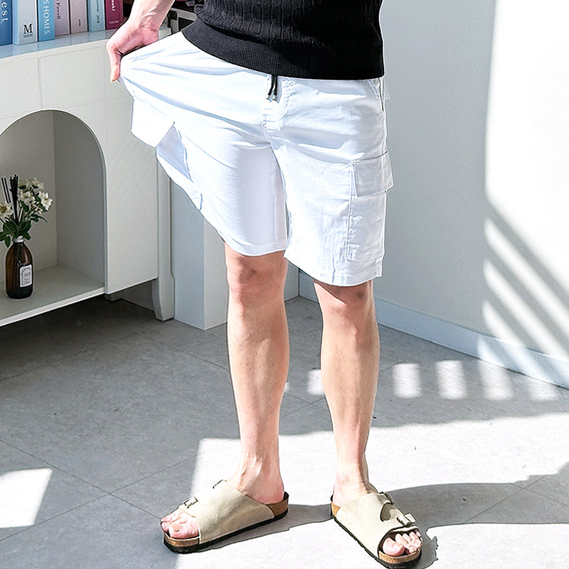 남자카고반바지 5부 스판 밴딩 흰반바지 빅사이즈