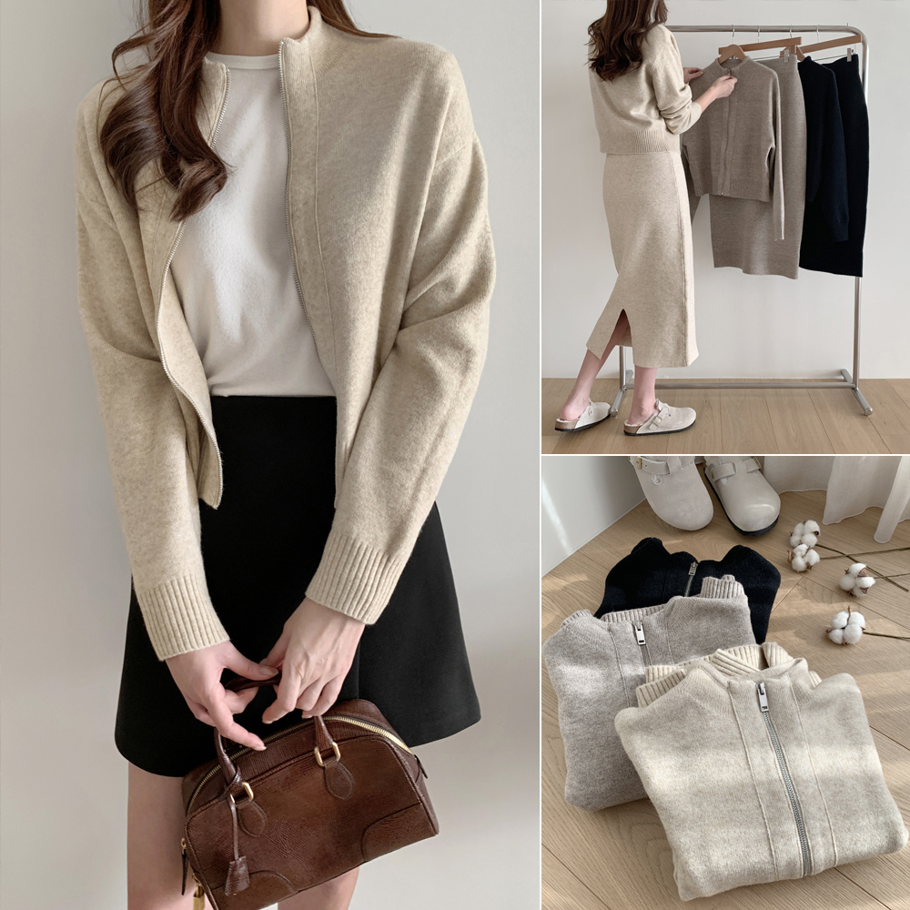 고급 루즈핏 울 캐시미어 니트 집업 반폴라 여성 니트 반목 폴라 세미 크롭 니트 반목폴라