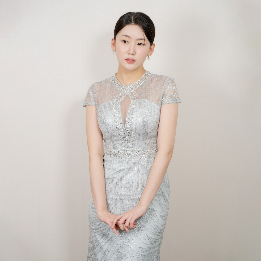 오브 이브닝드레스 스팽글 비즈 파티드레스 결혼식2부 피로연 연주회드레스 그레이 - 상세 이미지 3