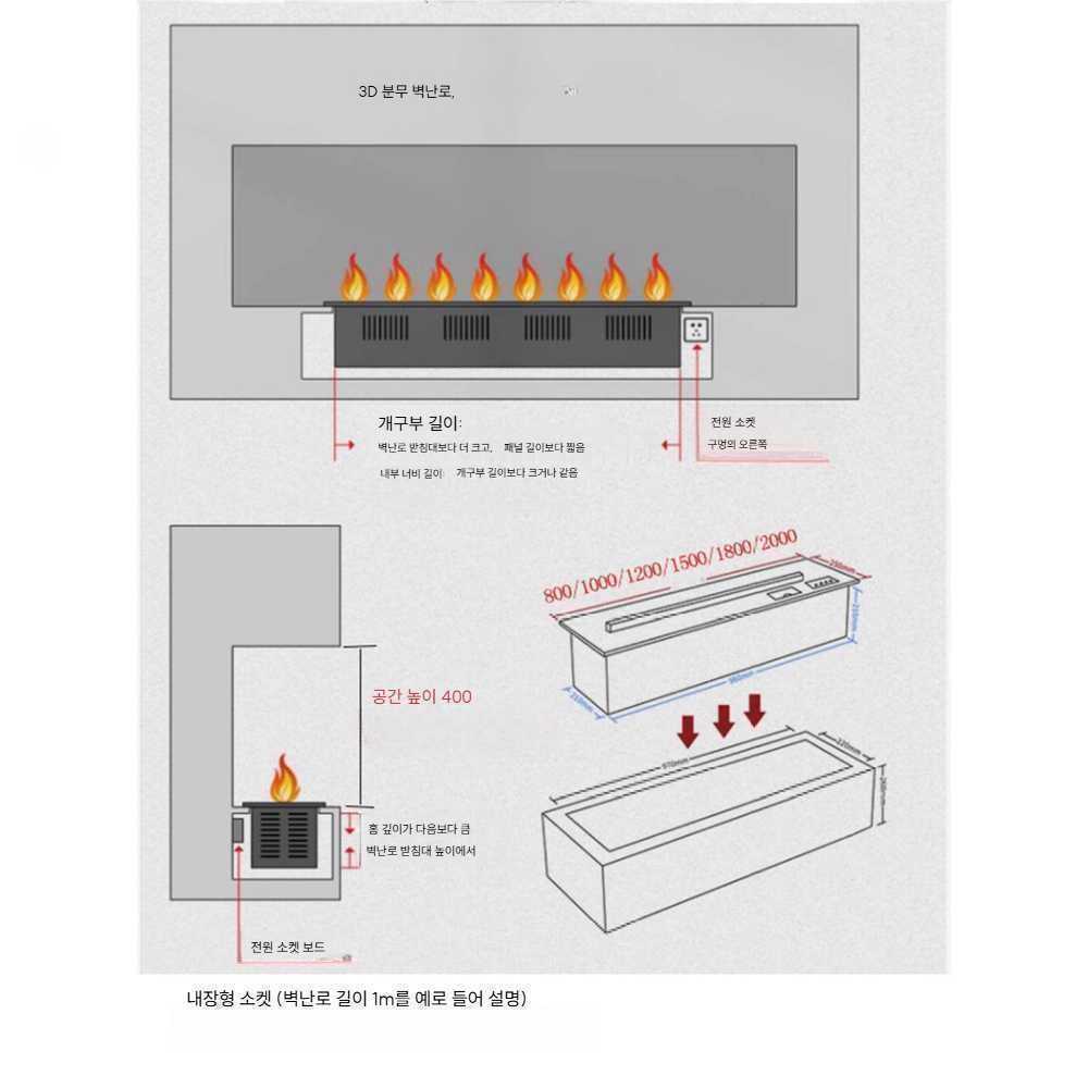 LED 불꽃 벽난로 무드등 램프 가습기 거실 인테리어 700mm 자동 물 추가 - 상세 이미지 2