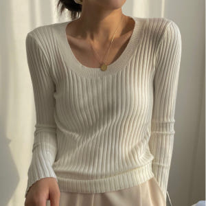 지뉴 데일리 골지 이너 니트 | 여성용 슬림핏 U넥 따뜻한 간절기 홀가먼... 착용 후기 | 사이즈/핏 총정리 - 상품 이미지 1