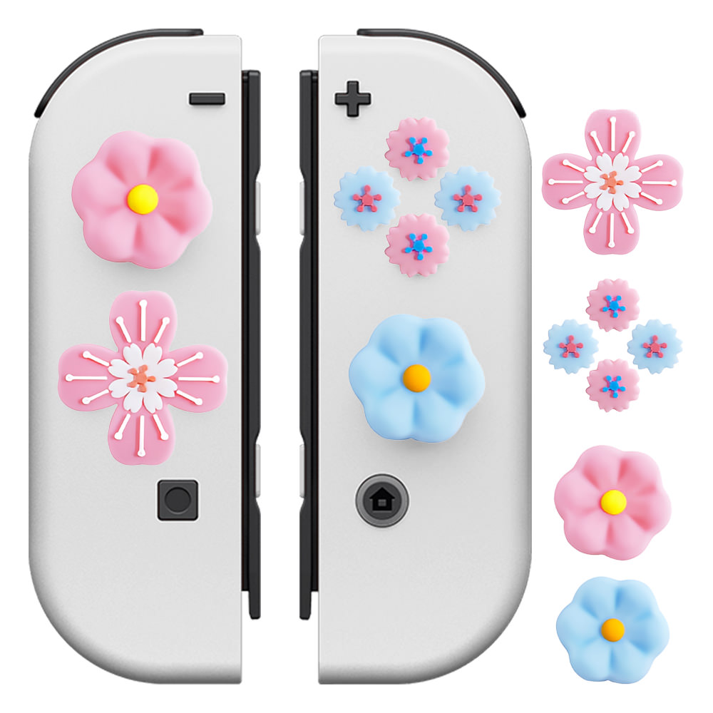 닌텐도스위치 OLED 조이콘 아날로그 스틱캡+버튼커버 꽃 - 상품 이미지