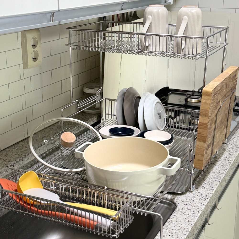 올스텐 304 확장 식기건조대 확장형 대형 자동물빠짐 그릇정리대 2단