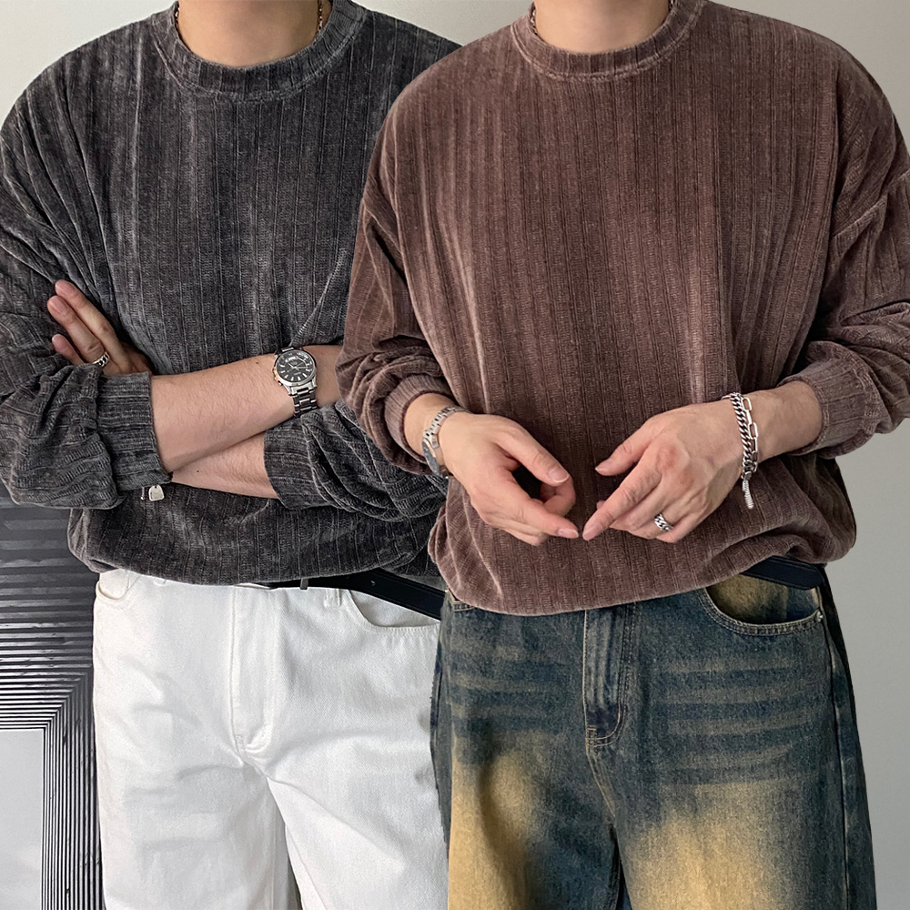 1+1 오버핏맨투맨 남자봄맨투맨 벨벳맨투맨 - 상품 이미지