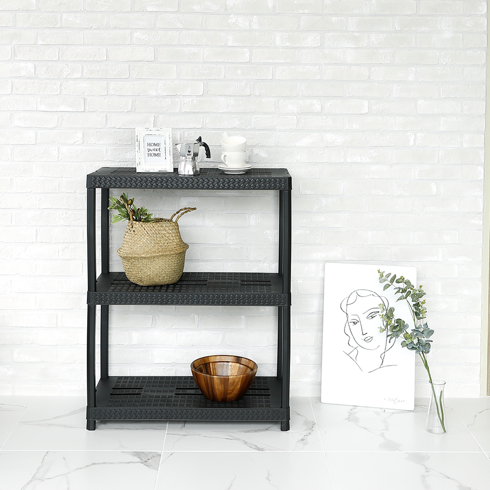 3단 정리선반 대형 플라스틱 조립 베란다 다용도 선반 블랙