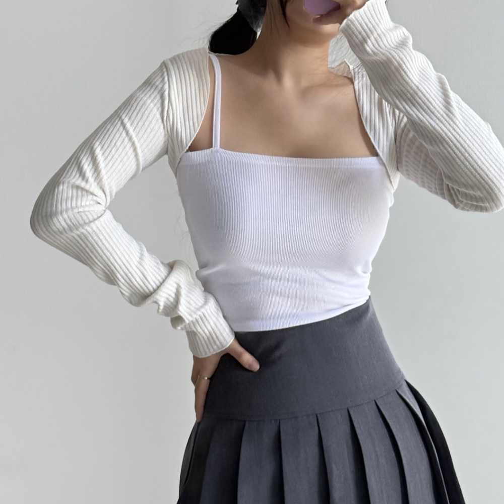슬림 크롭 골지 볼레로 가디건 이미지 6