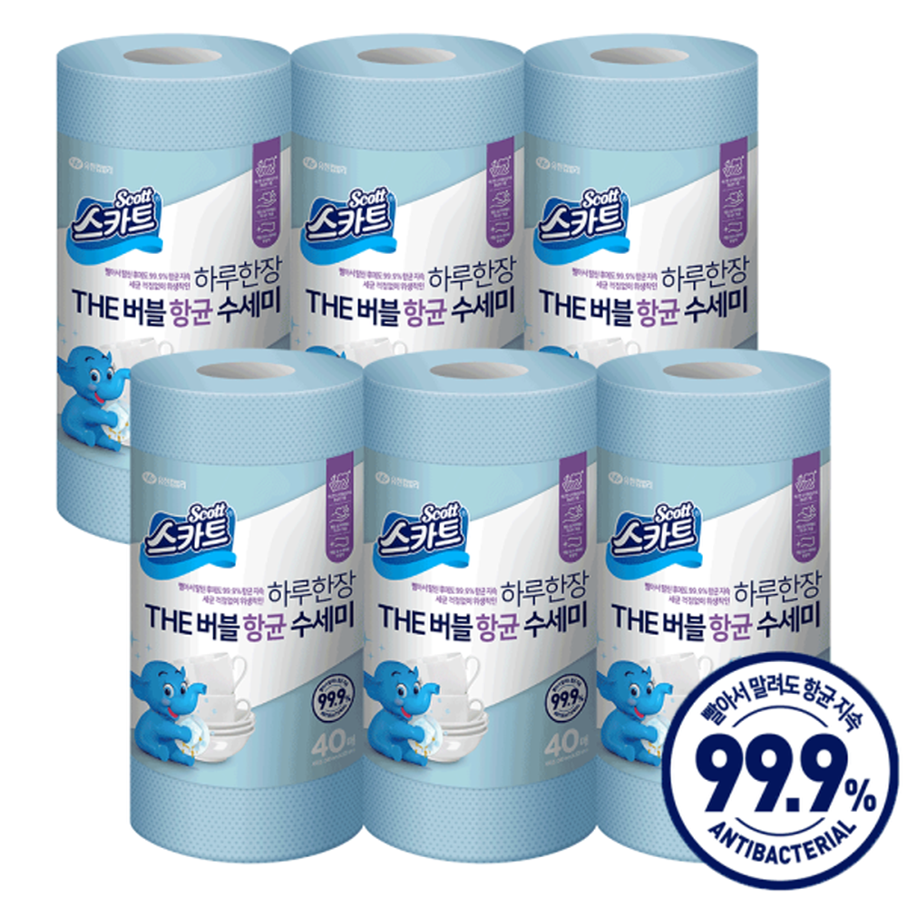 스카트 The버블 항균수세미 40매X6롤 스카이블루 - 상품 이미지