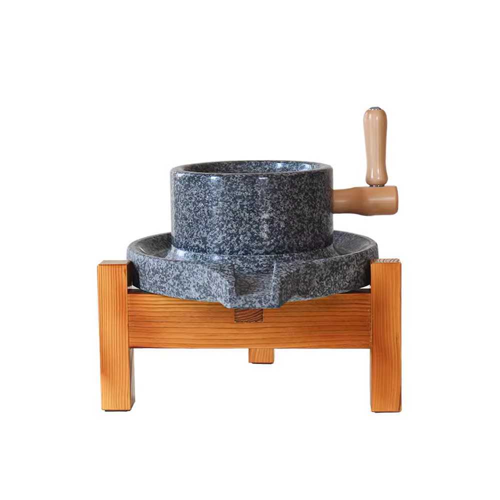 고캠프 멧돌 맷돌 돌절구 전통맷돌 콩 미니 흑마석 20x30cm (나무 받침대) - 상품 이미지