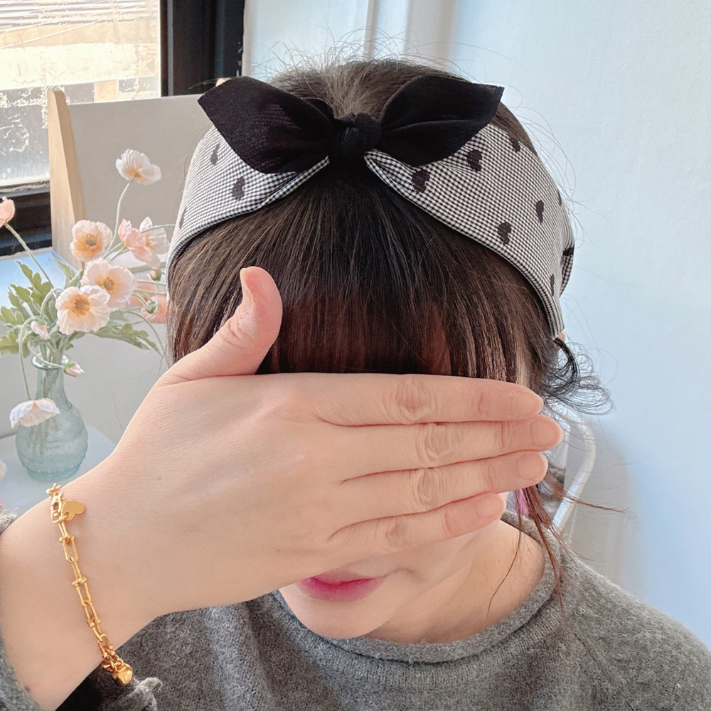 귀여운머리띠 하트체크반다나 면헤어밴드 리본머리띠 헤어밴드 - 상품 이미지