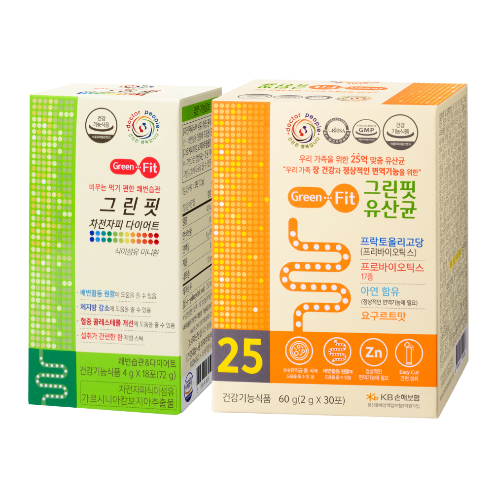 [닥터피플 그린핏 세트] 그린핏 차전자피 다이어트 1box+그린핏유산균 1box - 상품 이미지