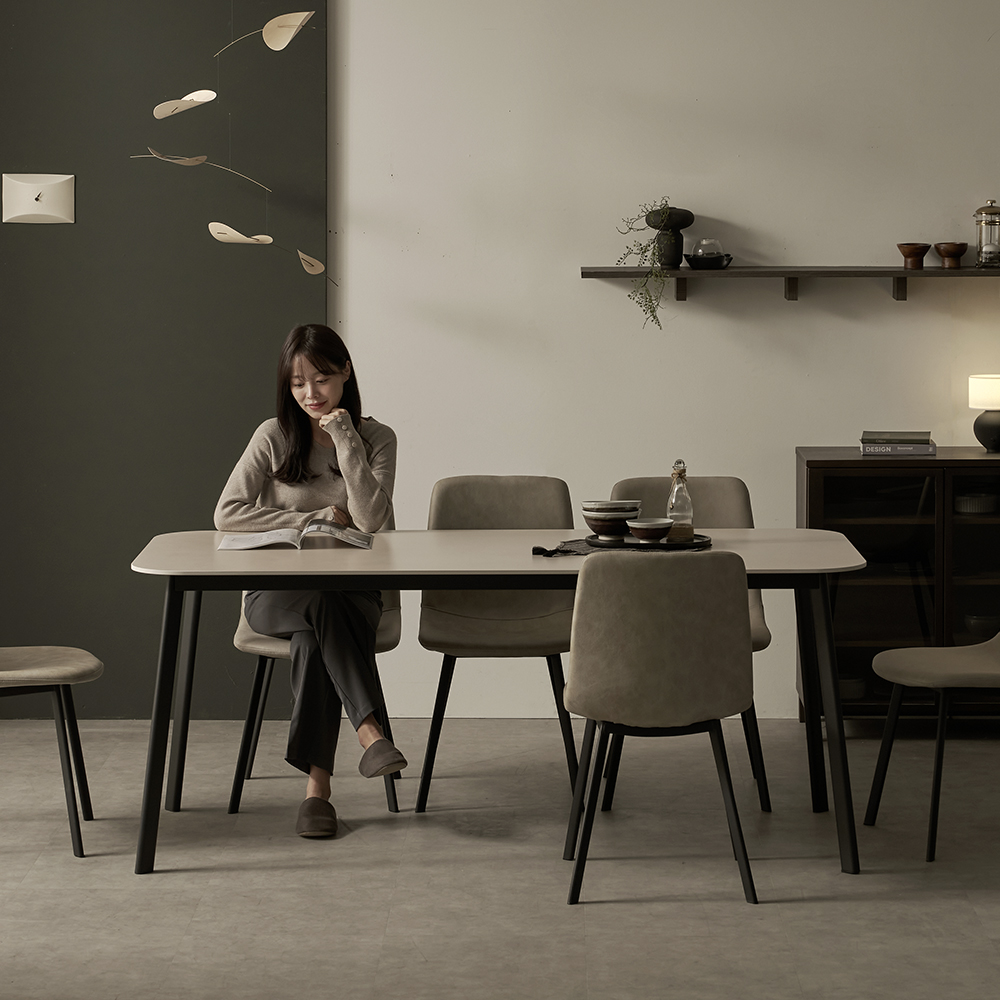 럼블 포세린 세라믹 6인용 식탁 세트 의자6(루트베이지), 1800mm, 블랙 이미지 3