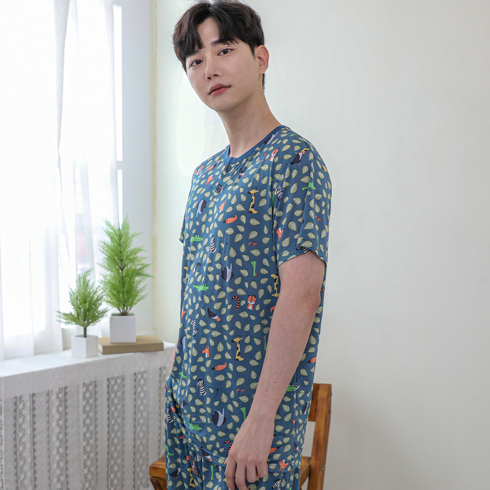 [에이원] 쿨링 남자반팔파자마 여름 반팔 5부 홈웨어 잠옷 세트 - 상세 이미지 3